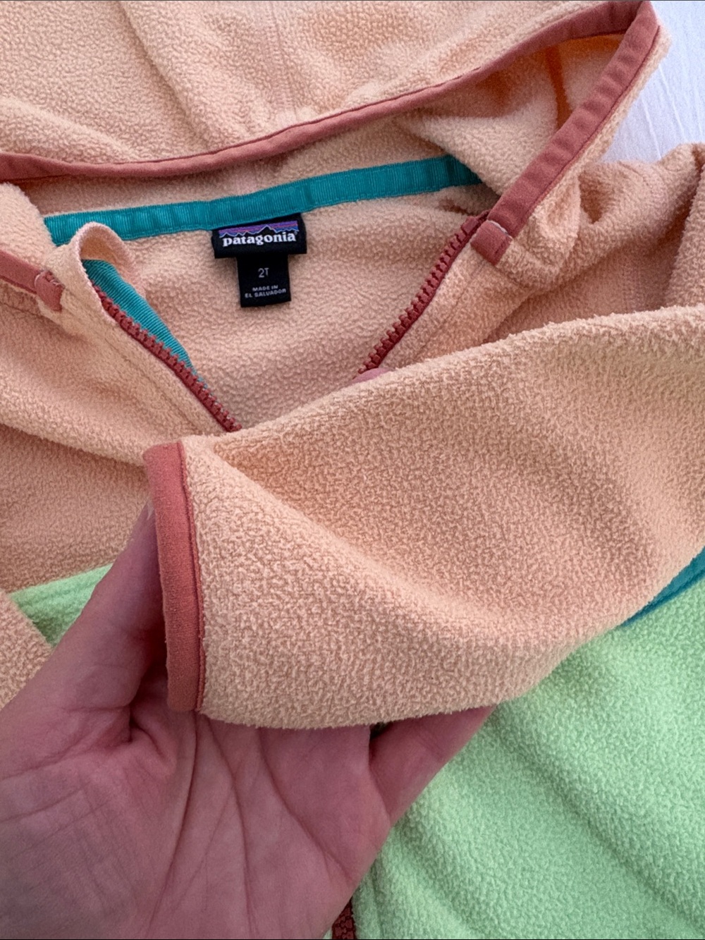 Patagonia Micro D Snap-T Fleece Jacket 2T Salamander Green Tan Colorblock - Picture 4 of 7